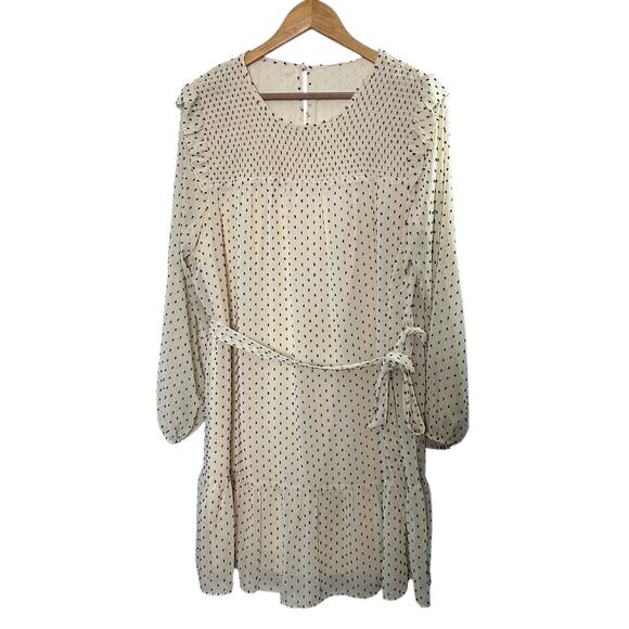 Lauren Conrad Ivory and Black Dot Ruffle Trim Belted Baby Doll Dress Sz XL New - Picture 1 of 10